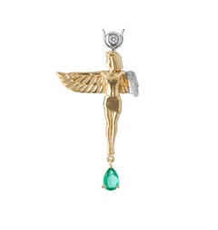 Mozafarian Diamond and Emerald, Yellow & White Gold Virgo Pendant