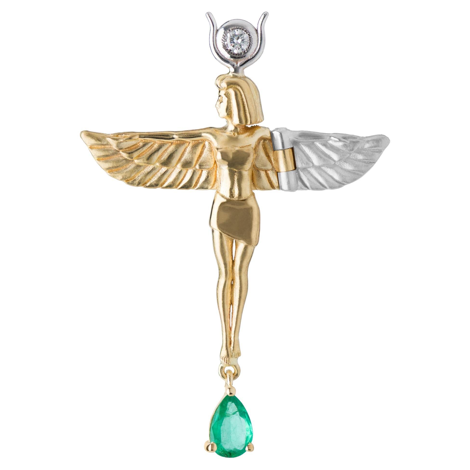 Mozafarian Diamond and Emerald Virgo Pendant