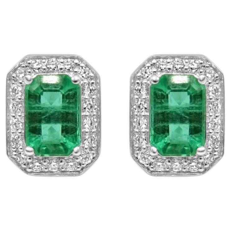 Pendientes Mozafari de Diamantes y Esmeraldas en Oro Blanco de 18k