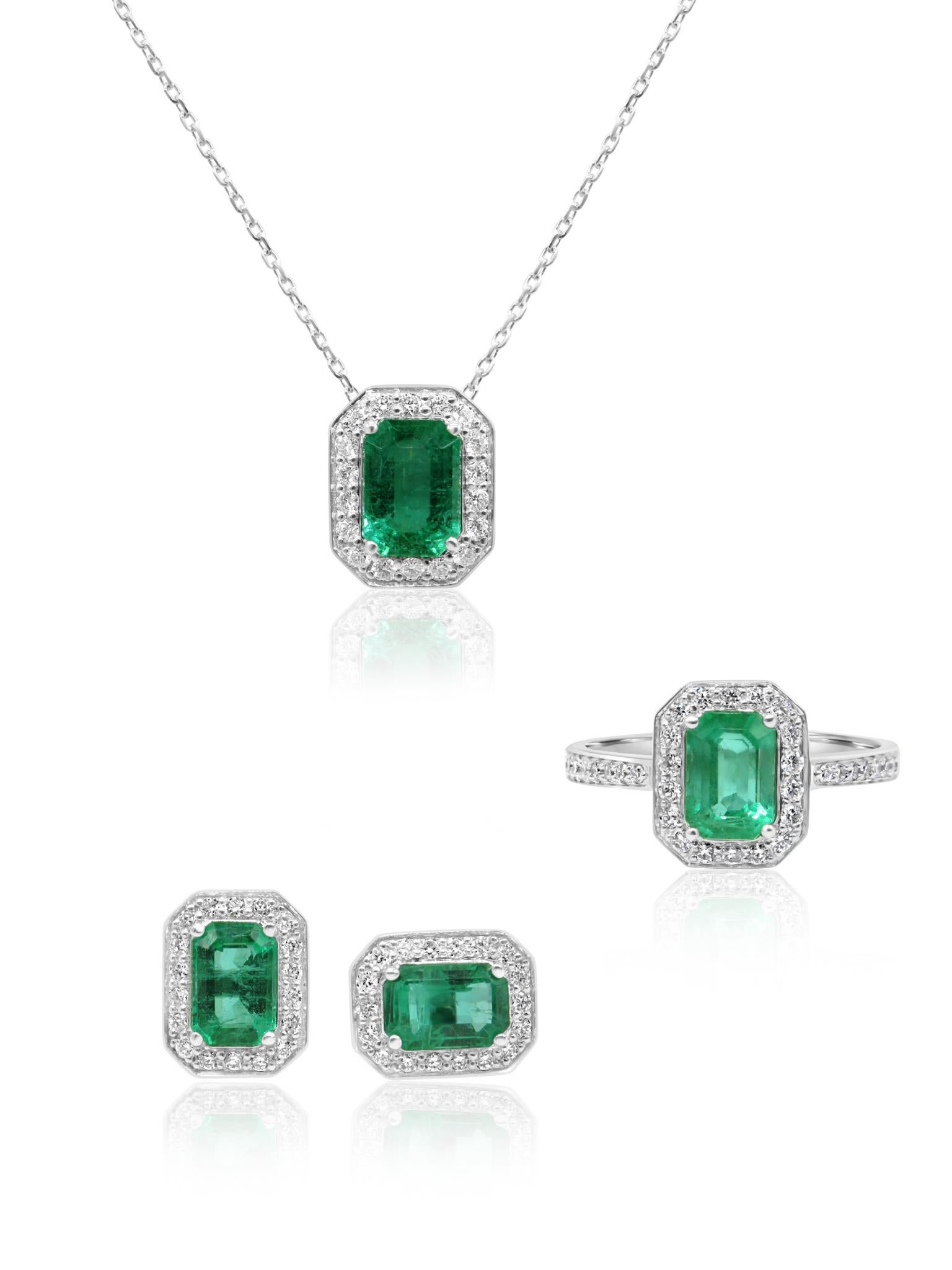 Mozafarian Diamant & Smaragd Halskette in 18k Weißgold (Brillantschliff) im Angebot