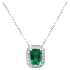 Mozafarian Diamond & Emerald Necklace in 18k White Gold