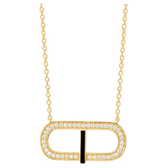 Mozafarian Diamant Geometrische Halskette mit schwarzer Emaille im Angebot