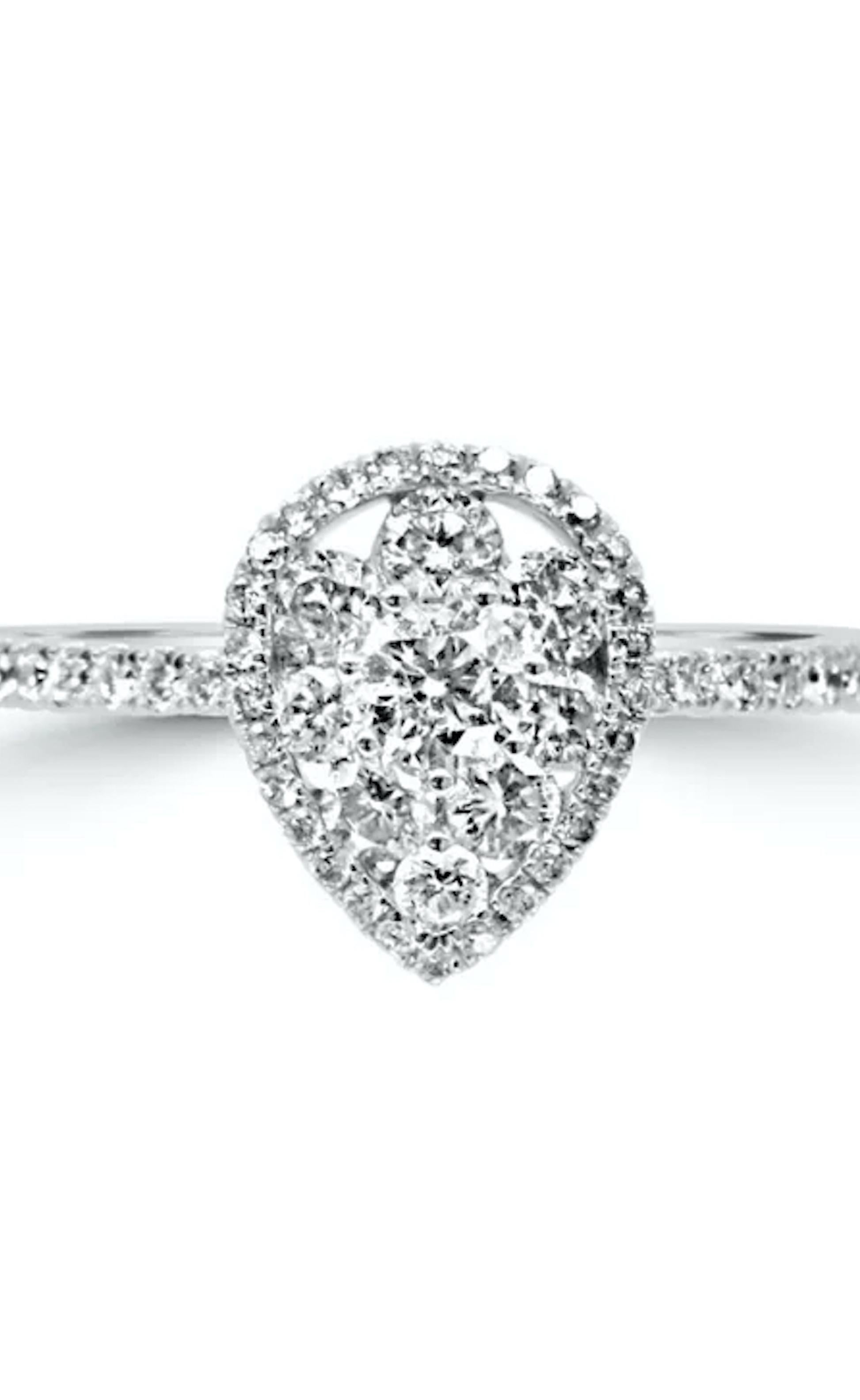 Taglio brillante Anello a pera con diamante Mozafarian in oro bianco 18 carati in vendita