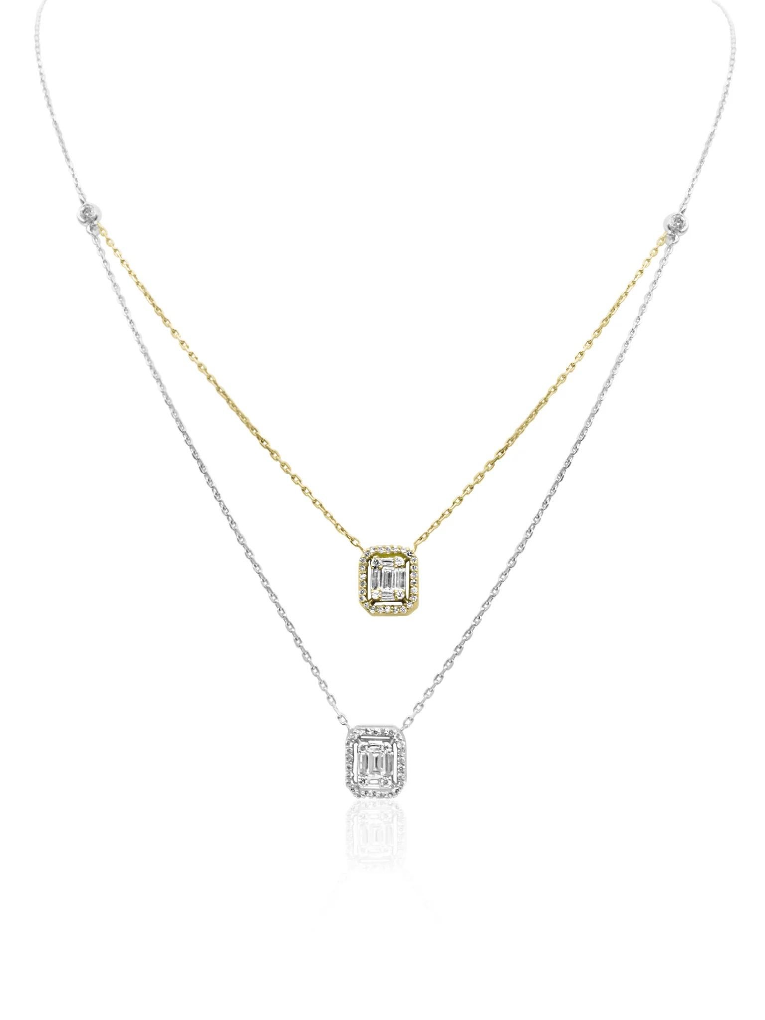 Taille baguette Collier à double pendentif de diamants du Mozafarian en vente