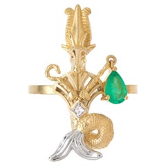 Mozafarian Emerald and Diamond Capricorn Ring