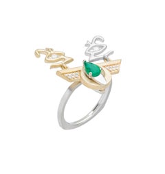 Mozafarian 0.45 Carat Emerald Pear & Diamond, Yellow & White Gold Libra Ring