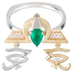 Mozafarian Emerald and Diamond Libra Ring