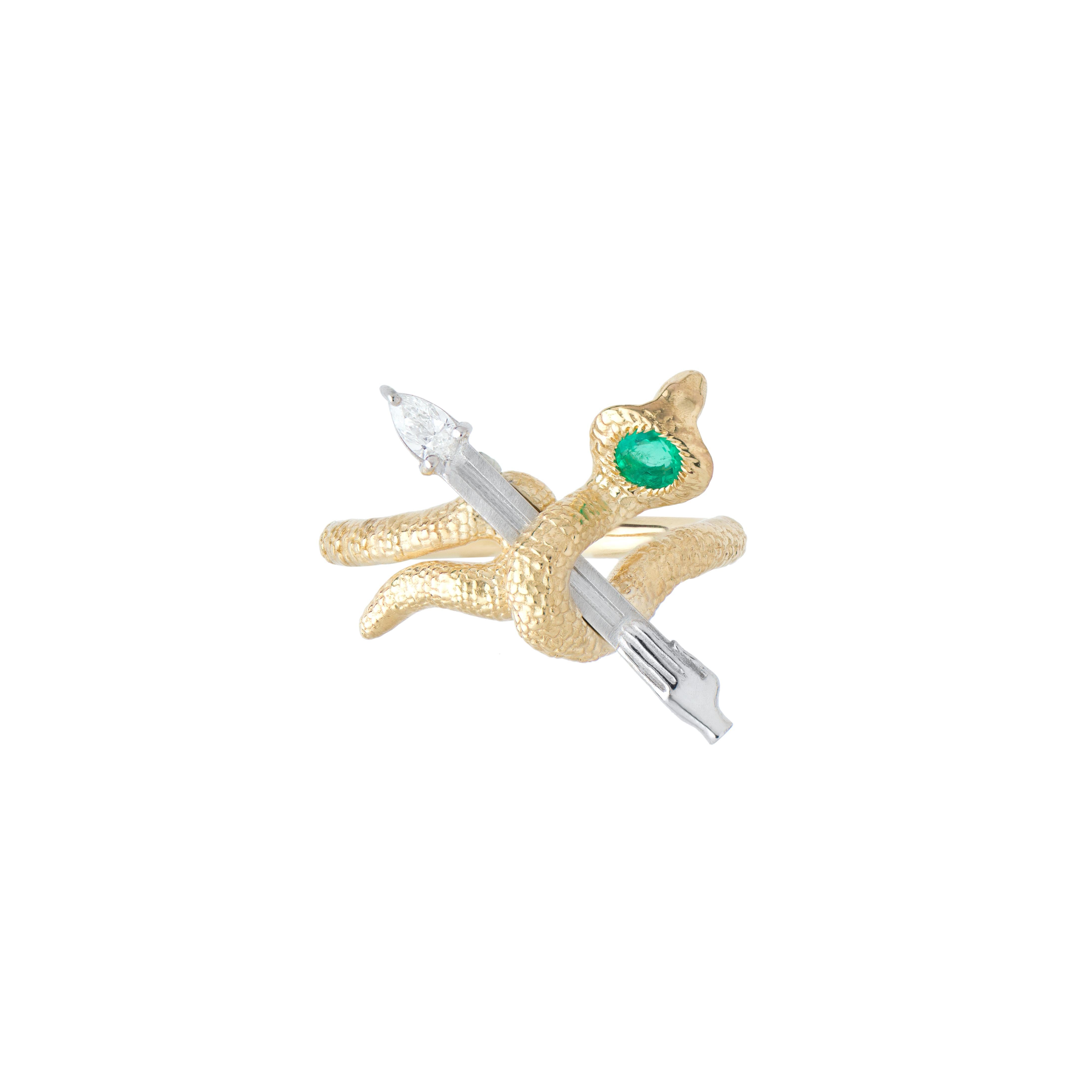 Anello Sagittario Mozafariano con smeraldo e diamanti In condizioni Nuovo in vendita a London, GB