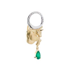 Mozafarian Emerald Pear & Diamond, Yellow & White Gold Taurus Pendant