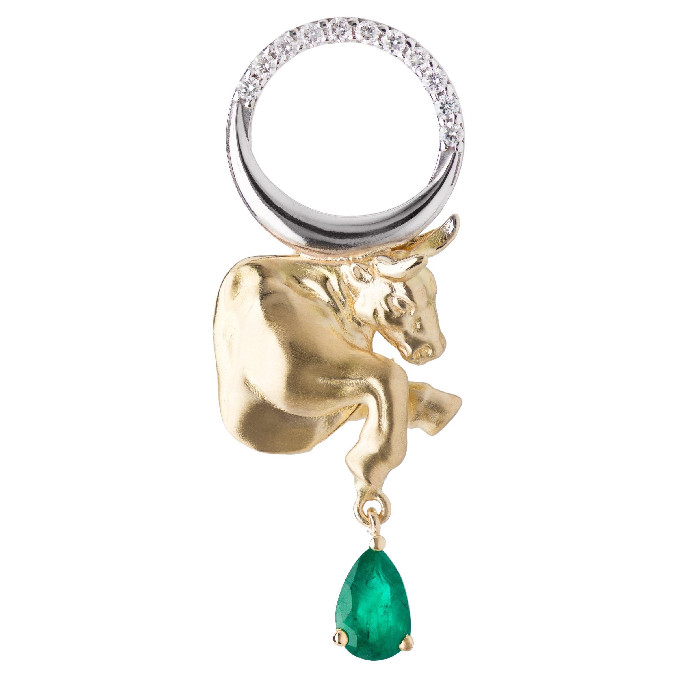 Mozafarian Emerald and Diamond Taurus Pendant