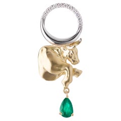 Mozafarian Emerald and Diamond Taurus Pendant