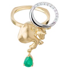 Mozafarian Emerald and Diamond Taurus Ring