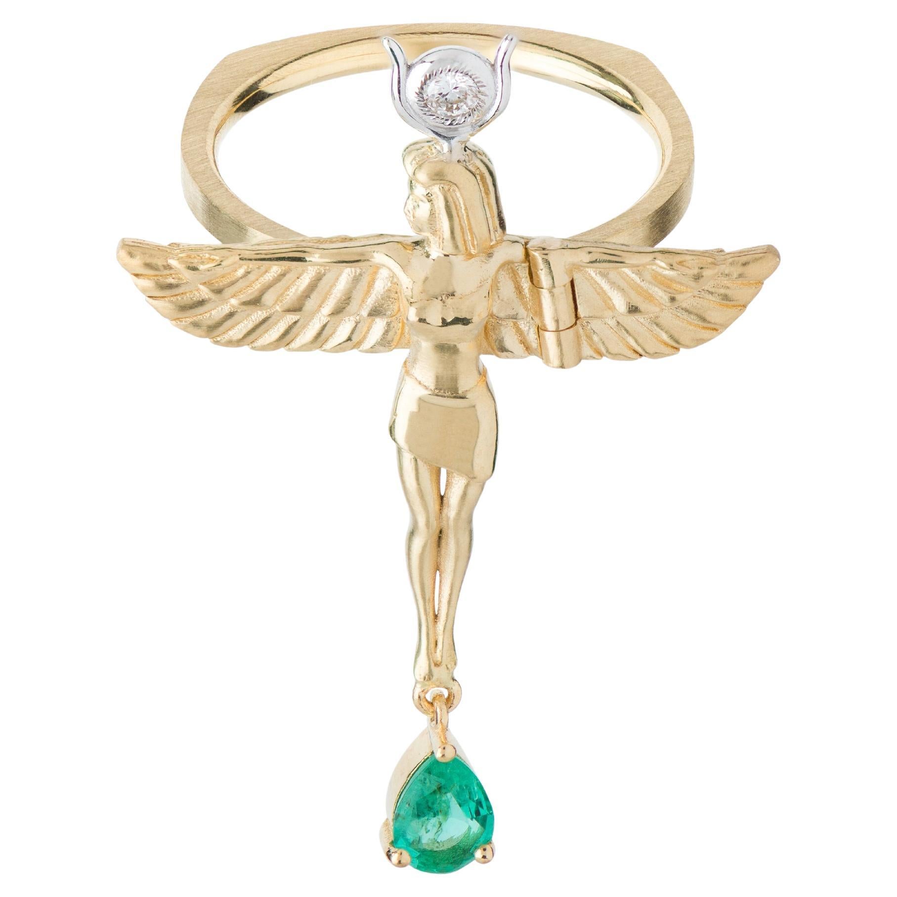 Mozafarian Emerald and Diamond Virgo Ring