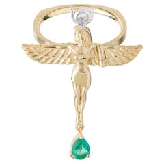 Mozafarian Emerald and Diamond Virgo Ring