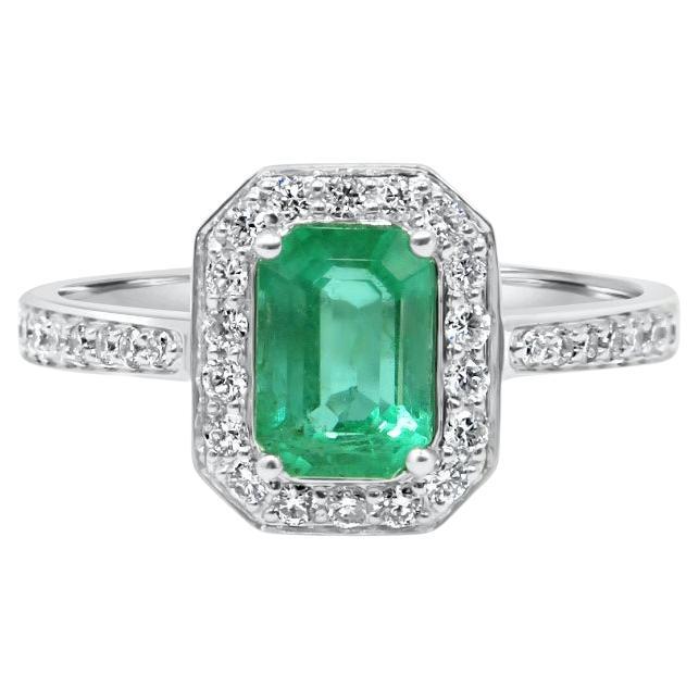 Mozafarian Emerald & Diamond Ring in 18k White Gold