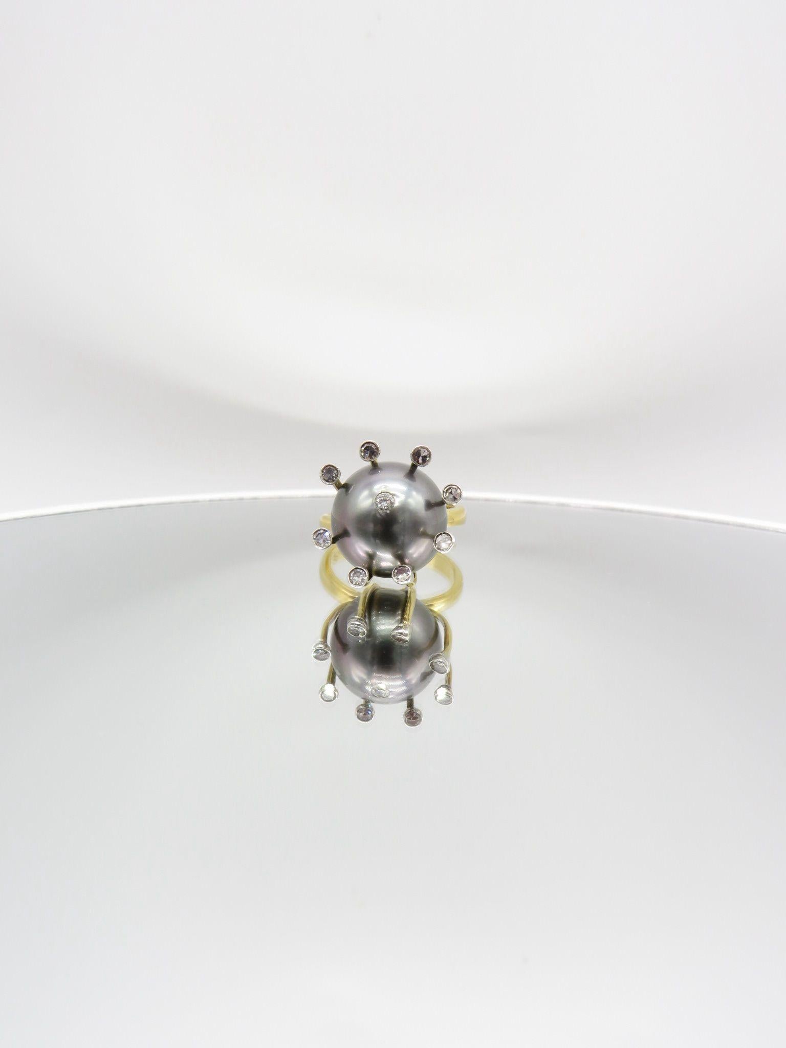 Artisan Mozafarian Golden Embrace Tahitian Pearl Ring For Sale