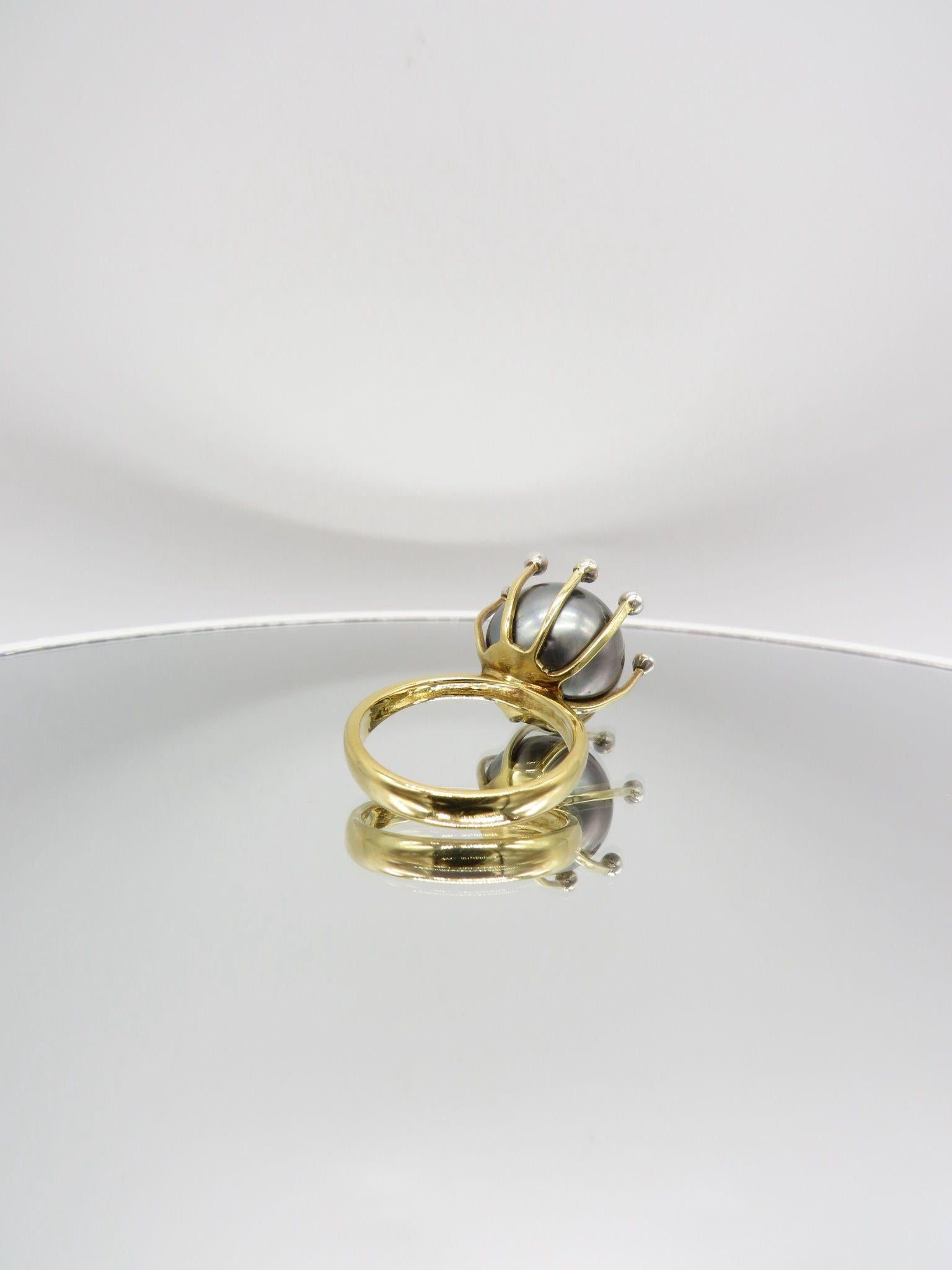 Brilliant Cut Mozafarian Golden Embrace Tahitian Pearl Ring For Sale