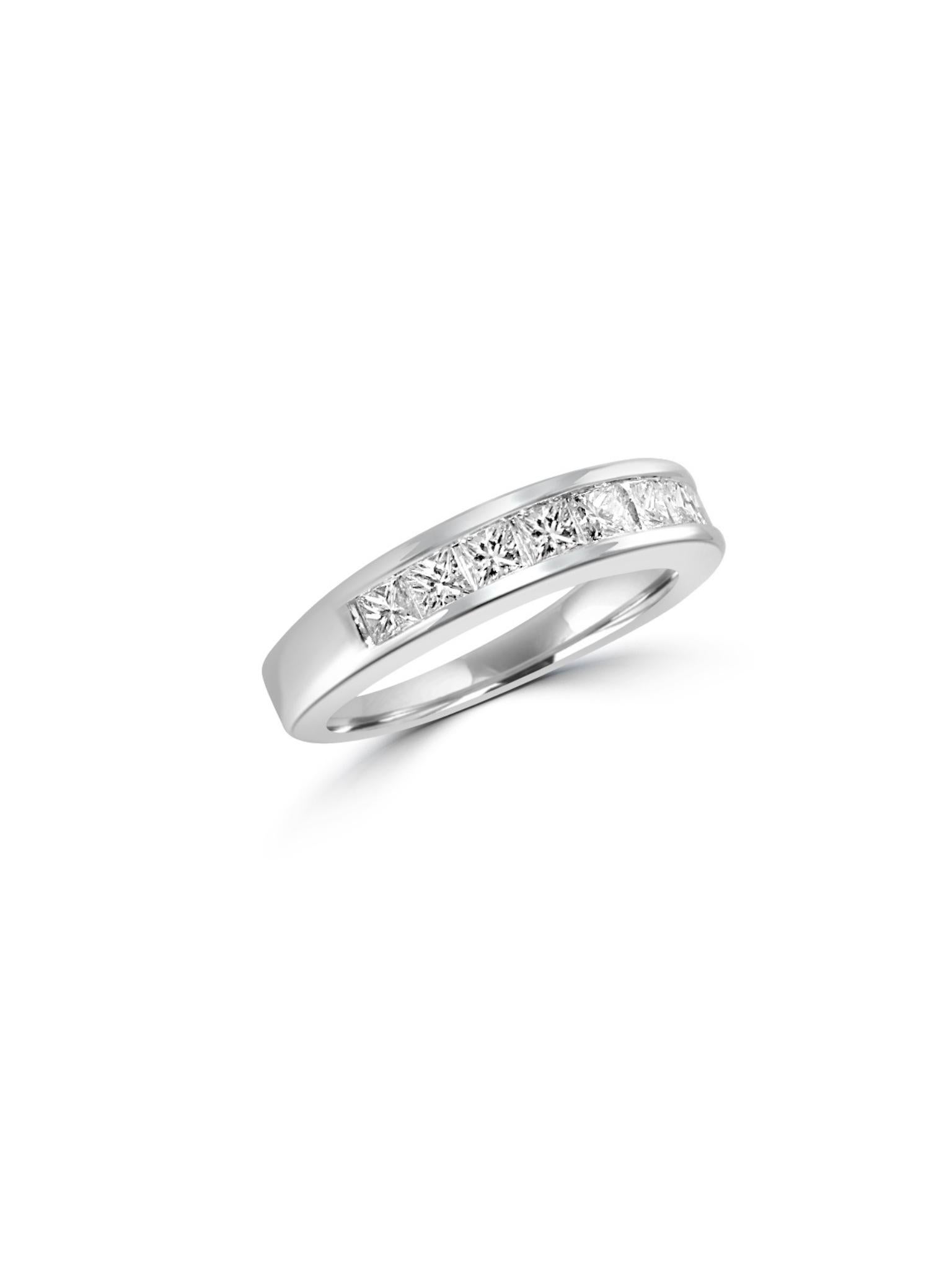 Princess Cut Mozafarian Half Eternity Diamond Ring in 18k White Gold For Sale