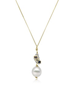 Mozafarian Pearl, Diamond & Sapphire Yellow Gold Necklace