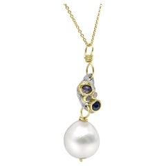 Mozafarian Handmade 18K Gold and Pearl Necklace with Diamonds and Sapphires