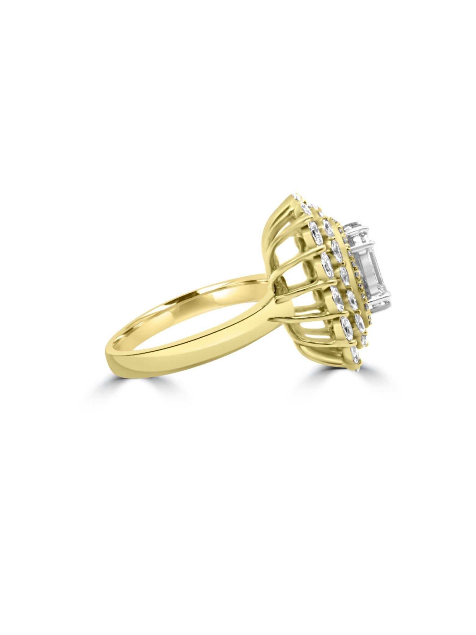 Emerald Cut Mozafarian Handmade 18k Gold Ring With Diamonds For Sale