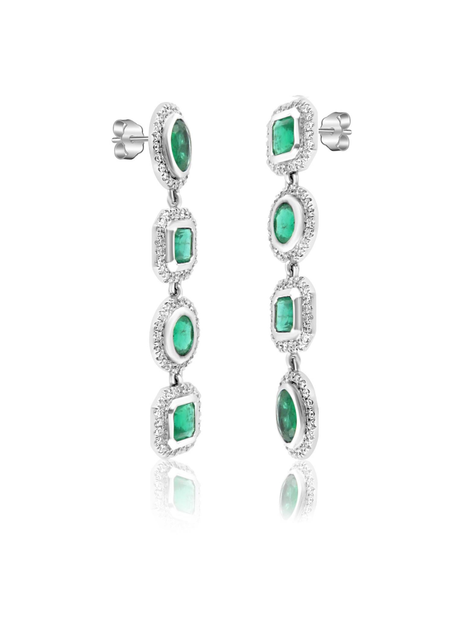 Lange Mosafarianische Ohrringe mit Smaragd und Diamant (Kunsthandwerker*in) im Angebot