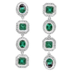 Lange Mosafarianische Ohrringe mit Smaragd und Diamant