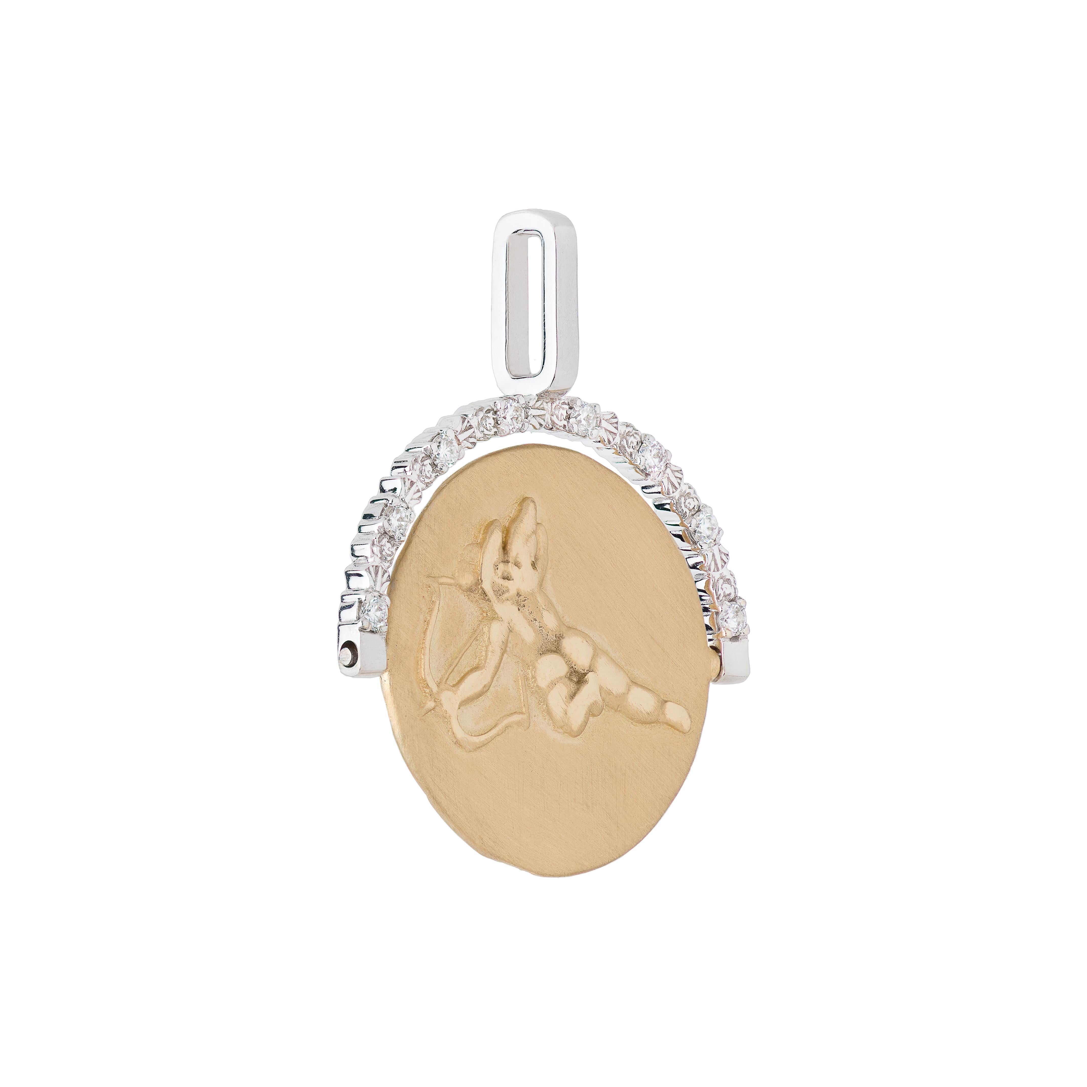 Taille brillant Pendentif mozafarien en forme de pièce d'amour et d'ermite avec diamants en vente