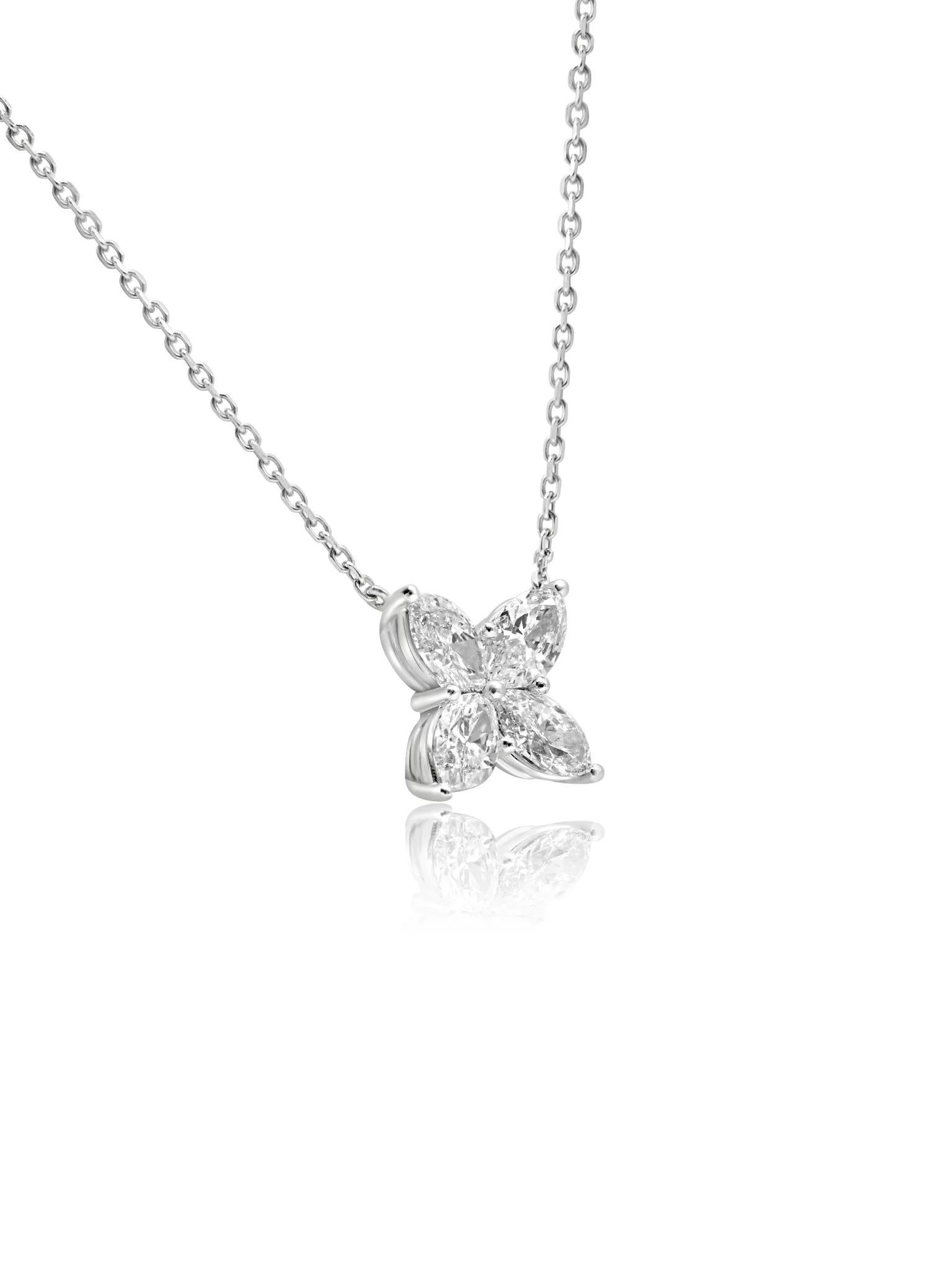 Artisan Mozafarian Marquise Diamond Floral Pendant For Sale