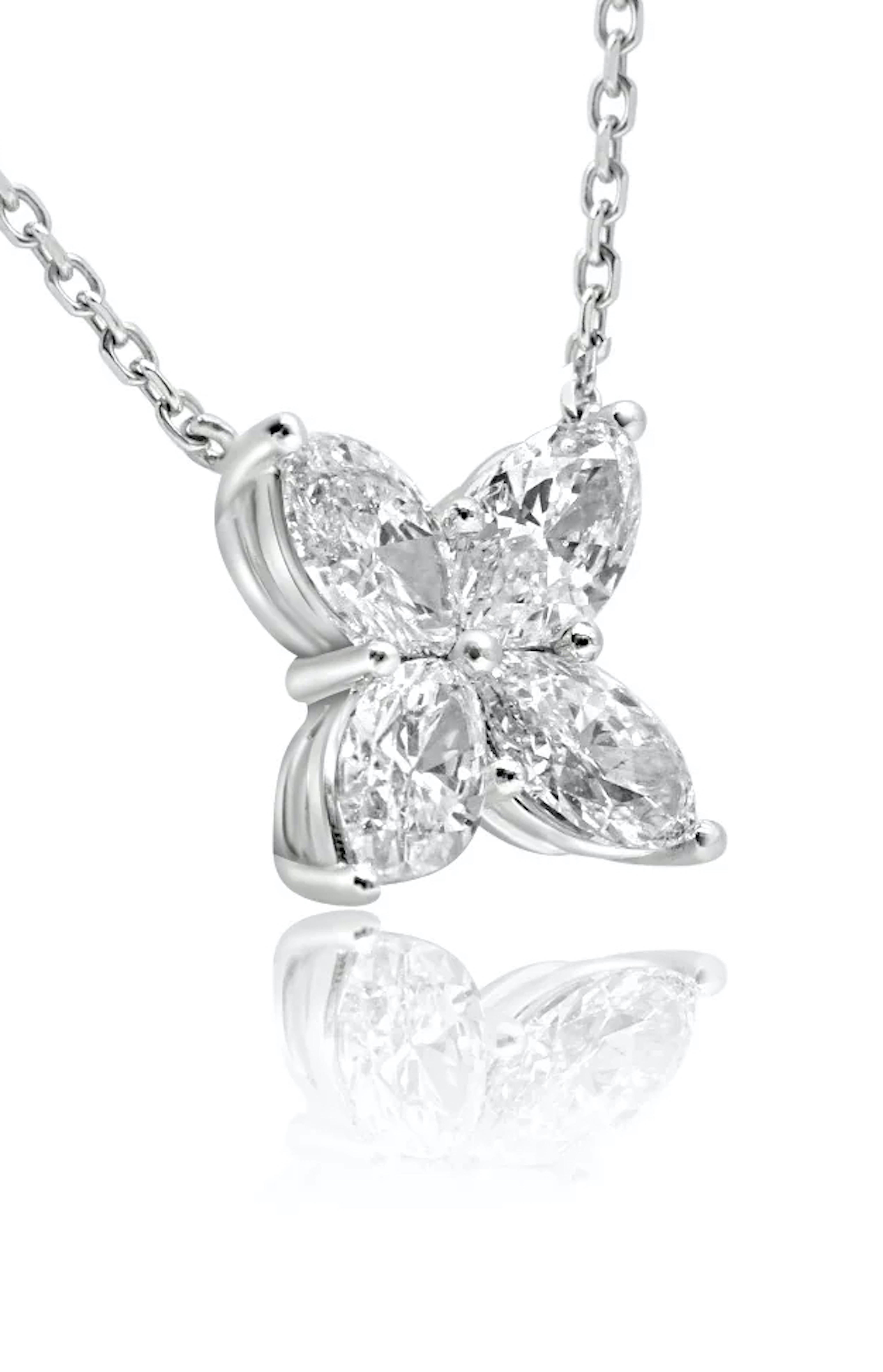Marquise Cut Mozafarian Marquise Diamond Floral Pendant For Sale