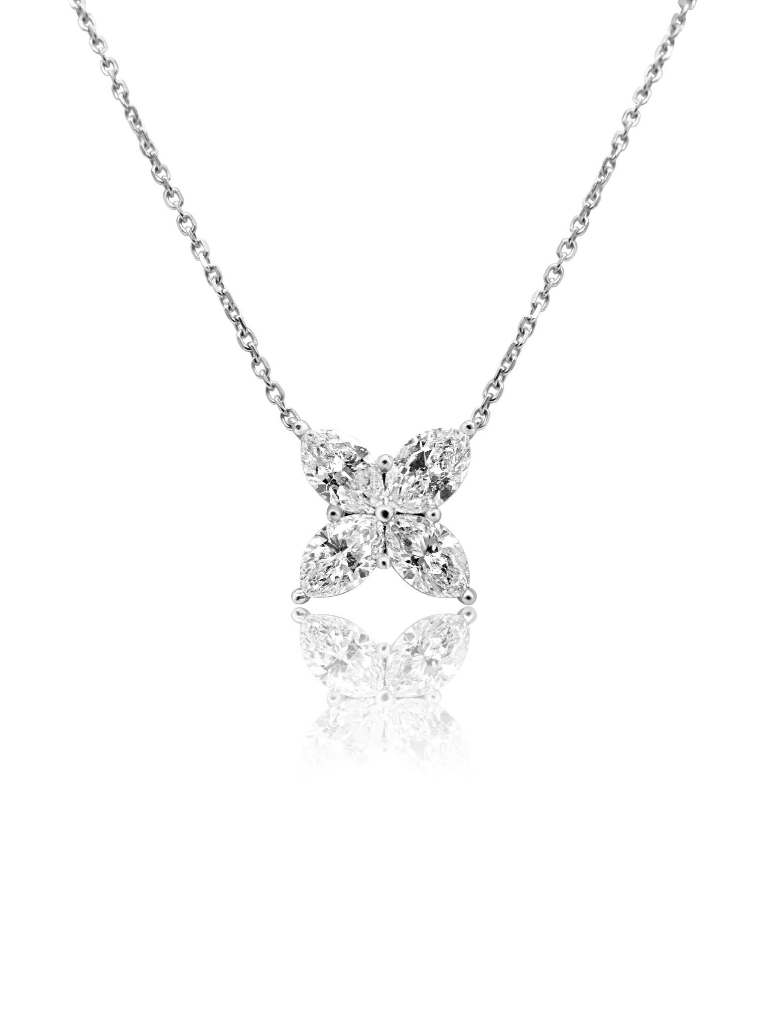 Mozafarian Marquise Diamond Floral Pendant For Sale
