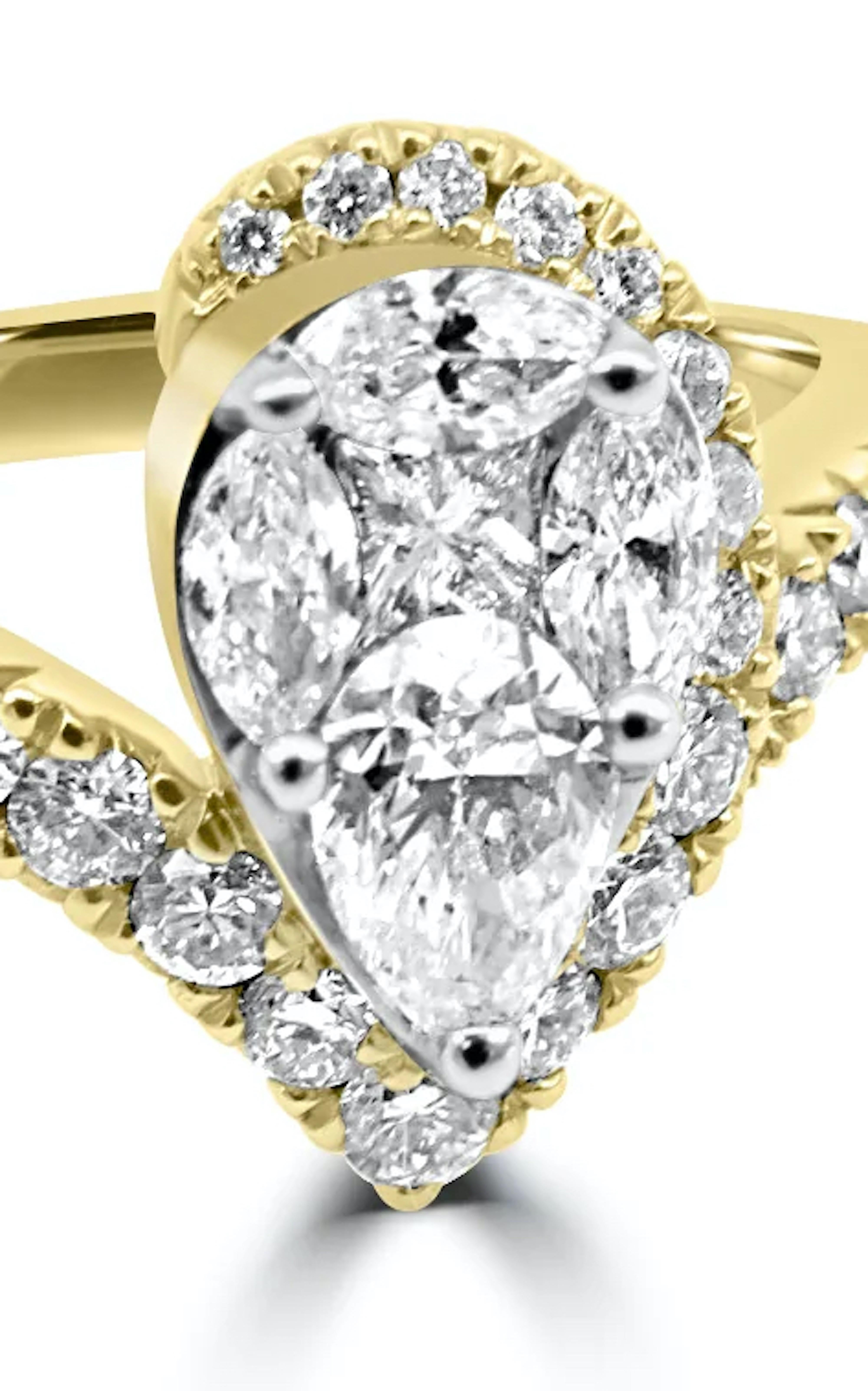 Pear Cut Mozafarian Pear Shaped Diamond Ring For Sale