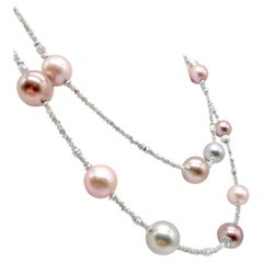 Mozafarian Pearl and Diamond Bead Necklace