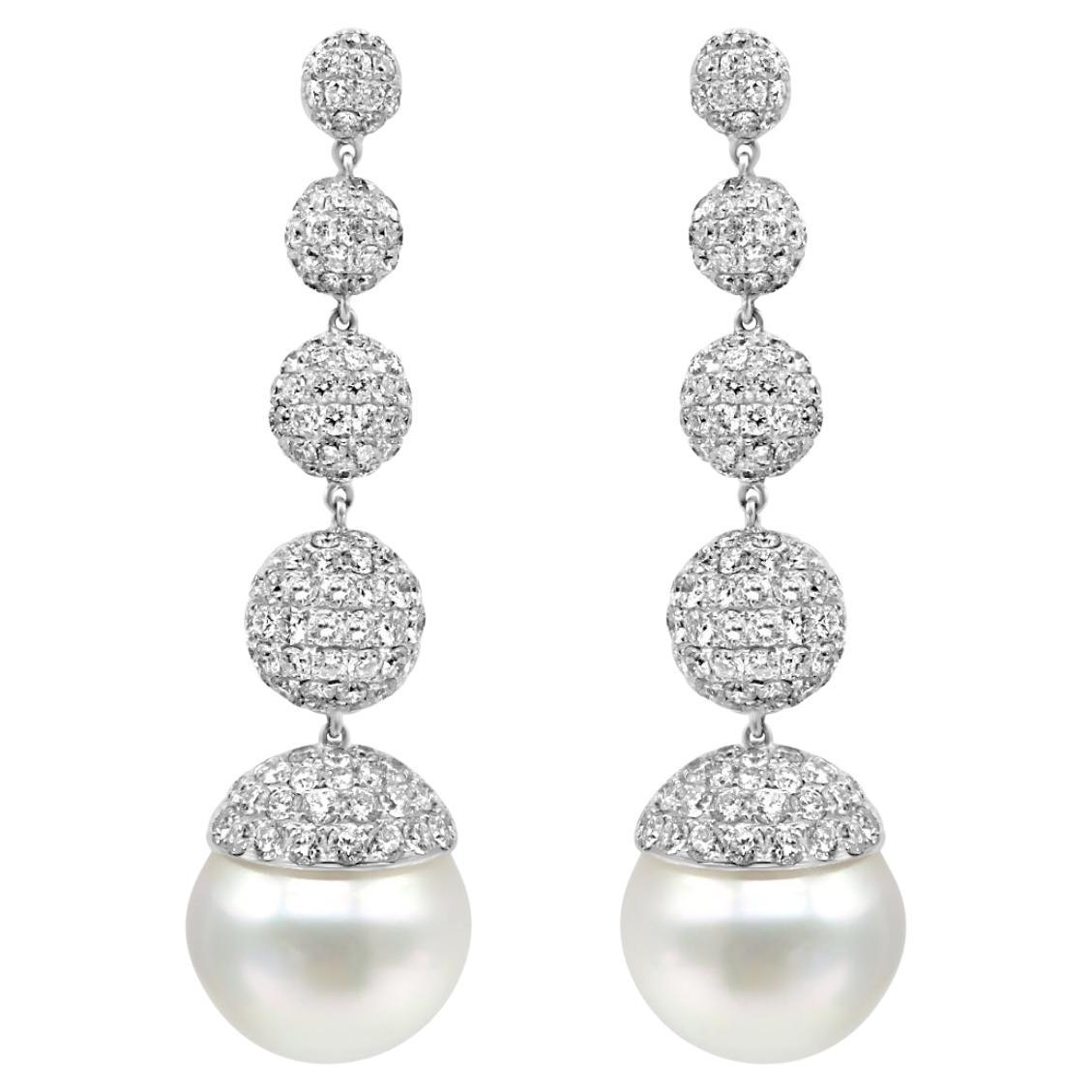 Mozafarian Pearl & Diamond Drop Earrings in 18K Gold