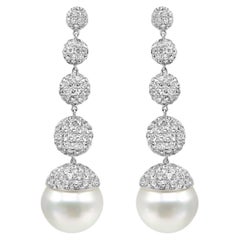 Mozafarian Pearl & Diamond Drop Earrings in 18K Gold