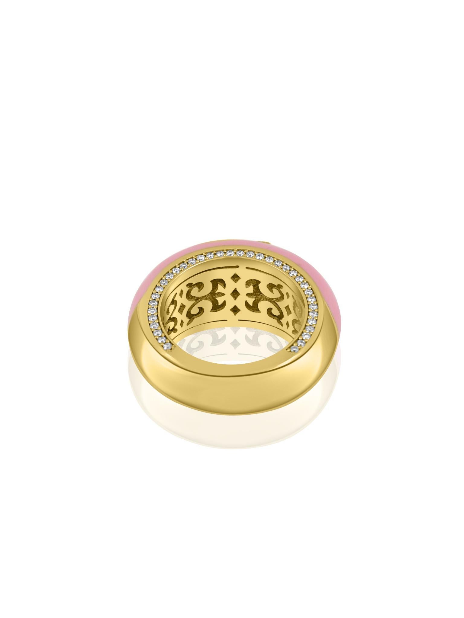 Artisan Mozafarian Pink Enamel and Diamond Ring in 18k Gold