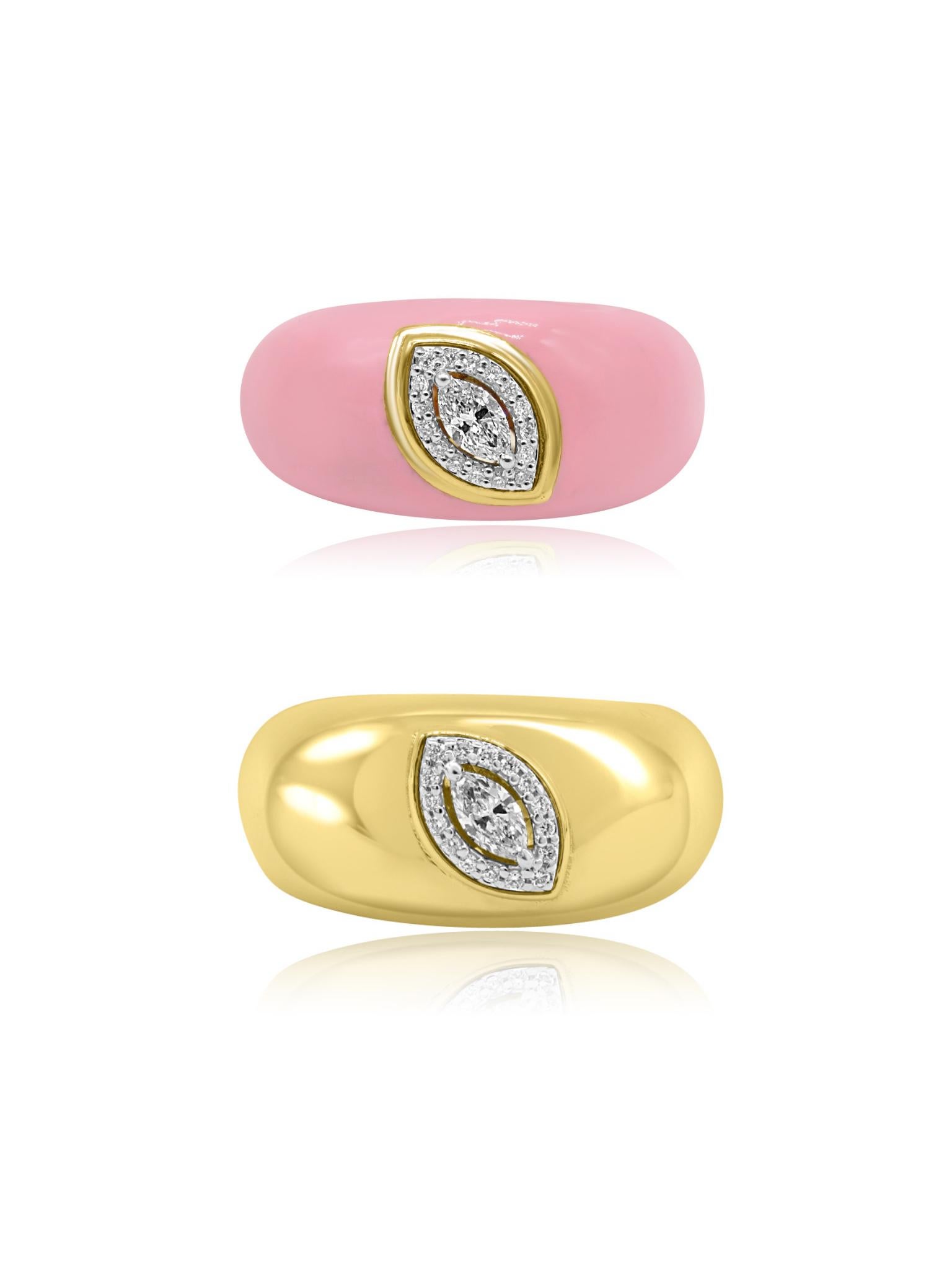 Mozafarian Pink Enamel and Diamond Ring in 18k Gold In New Condition In London, GB
