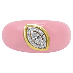 Mozafarian Pink Enamel and Diamond Ring in 18k Gold
