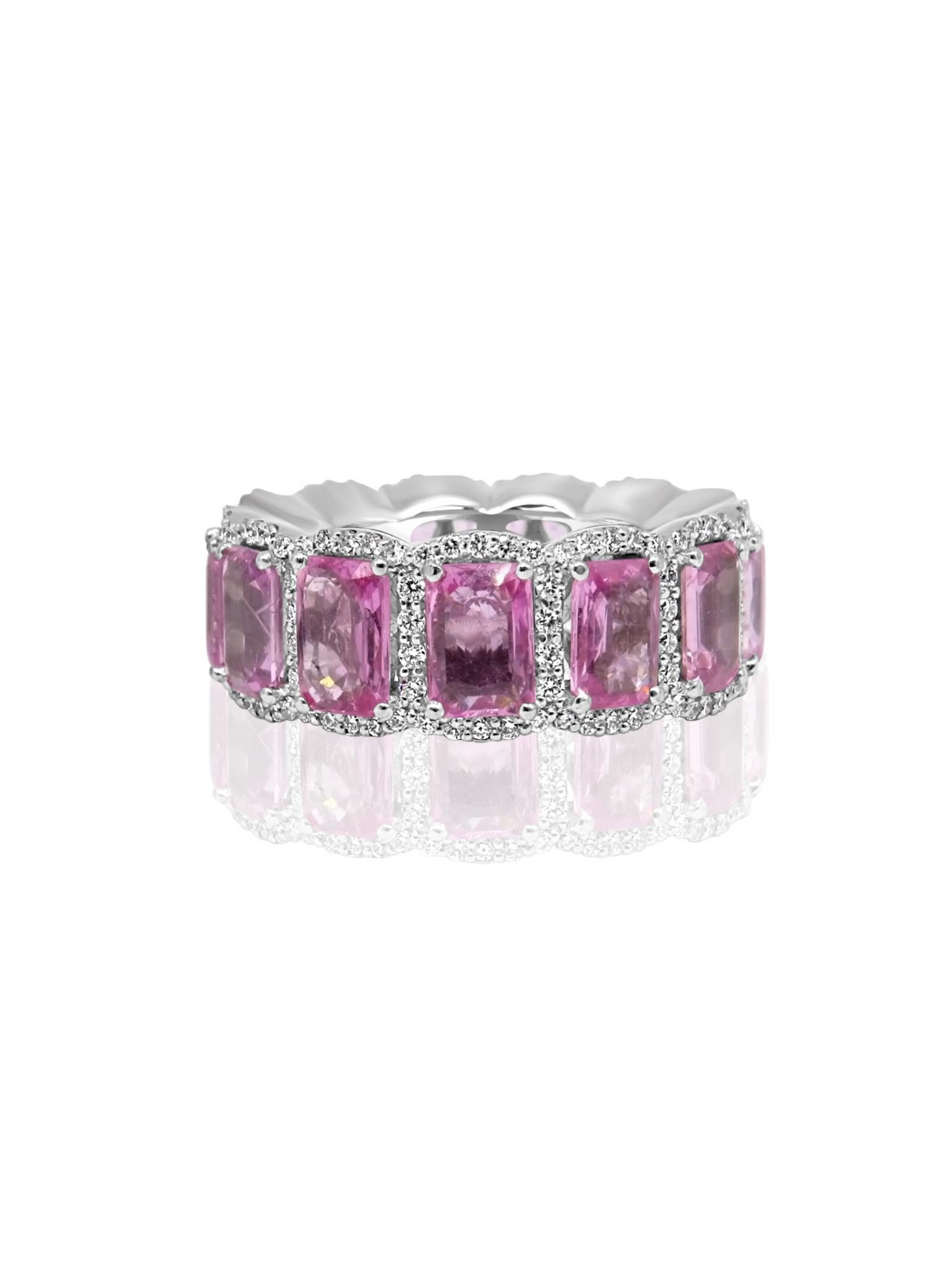 Artisan Mozafarian Pink Sapphire and Diamond Ring in 18K White Gold