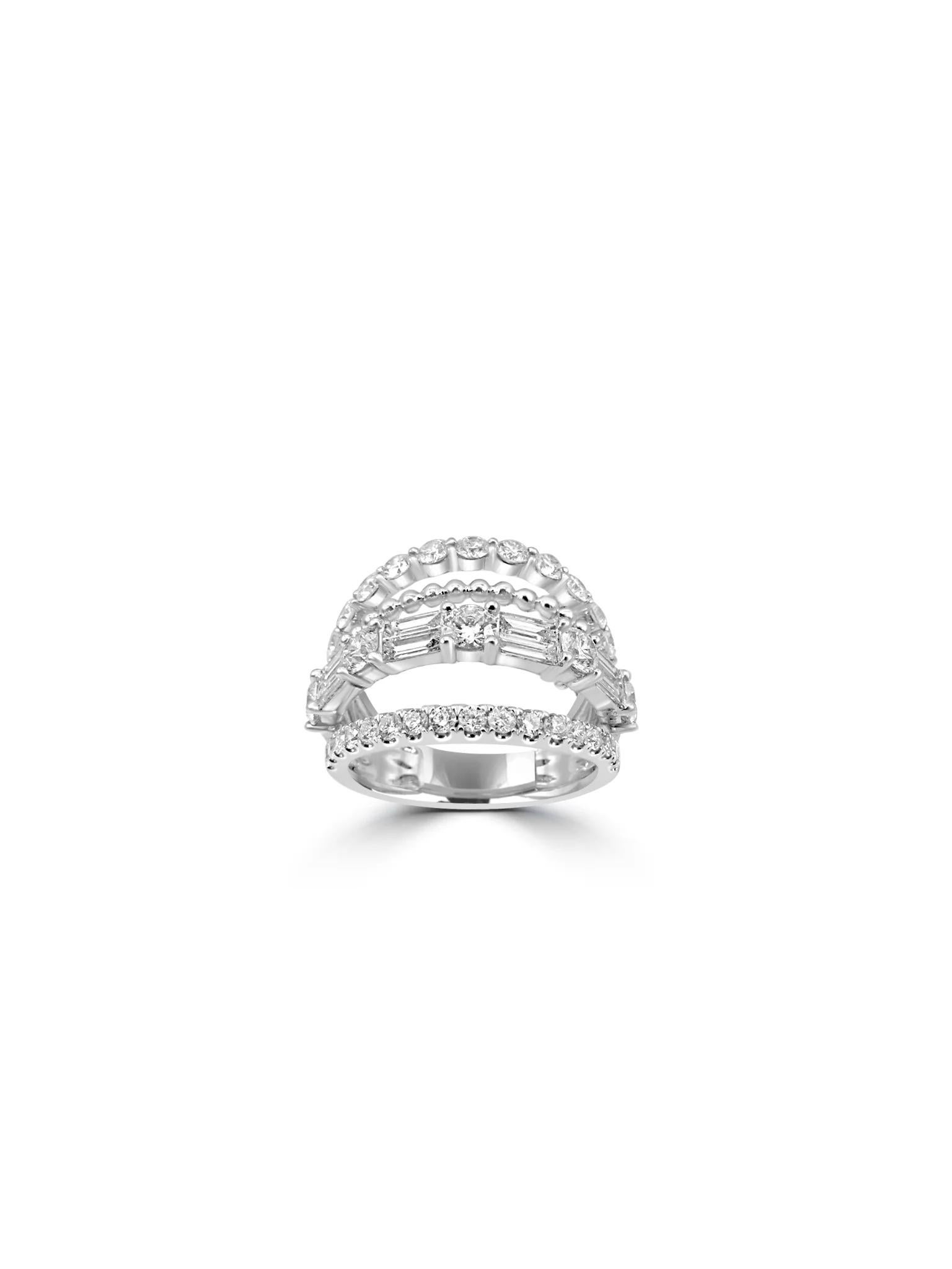 Artisan Mozafarian Quadruple Row Diamond Ring in 18K White Gold For Sale
