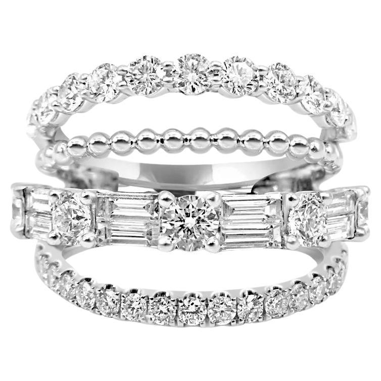 Mozafarian Quadruple Row Diamond Ring in 18K White Gold For Sale