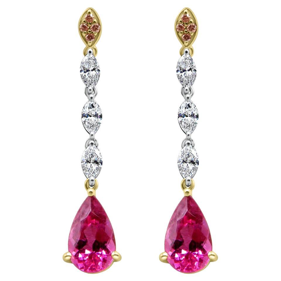 Mozafarian Rubelite & Diamond Drop Earrings For Sale