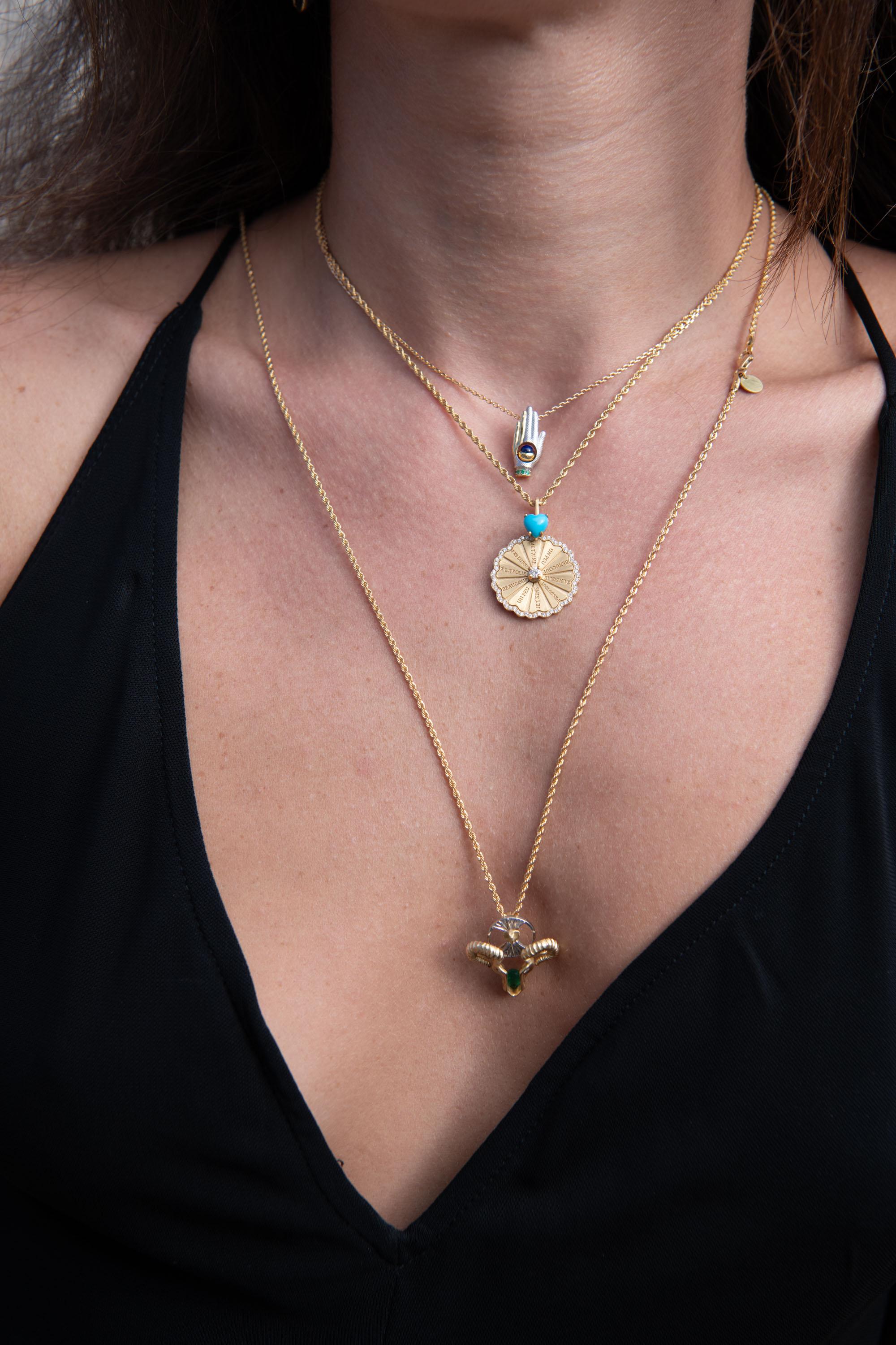 Artisan Mozafarian Spinning Marguerite Pendant with Arizona Turquoise Heart For Sale