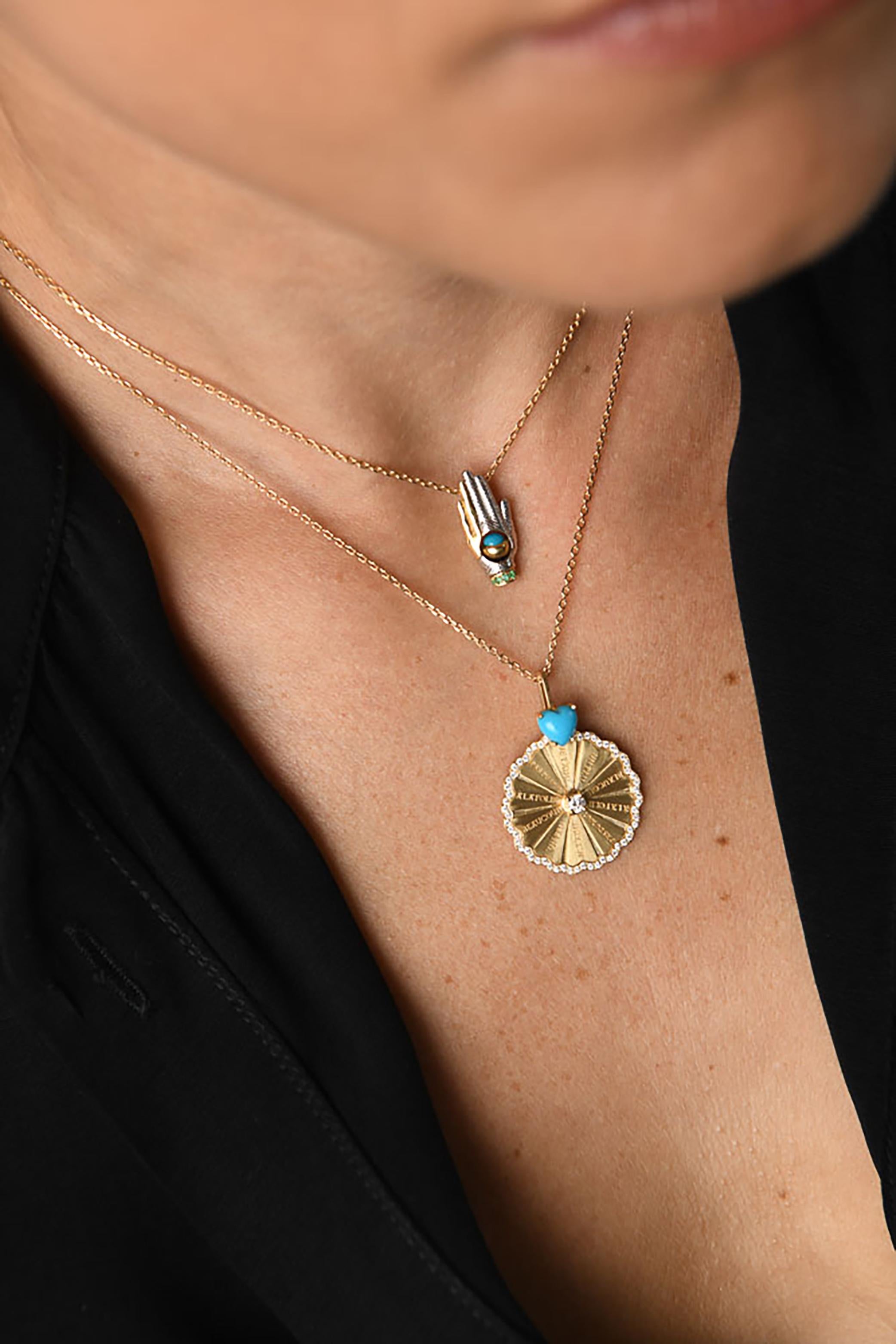 Heart Cut Mozafarian Spinning Marguerite Pendant with Arizona Turquoise Heart For Sale