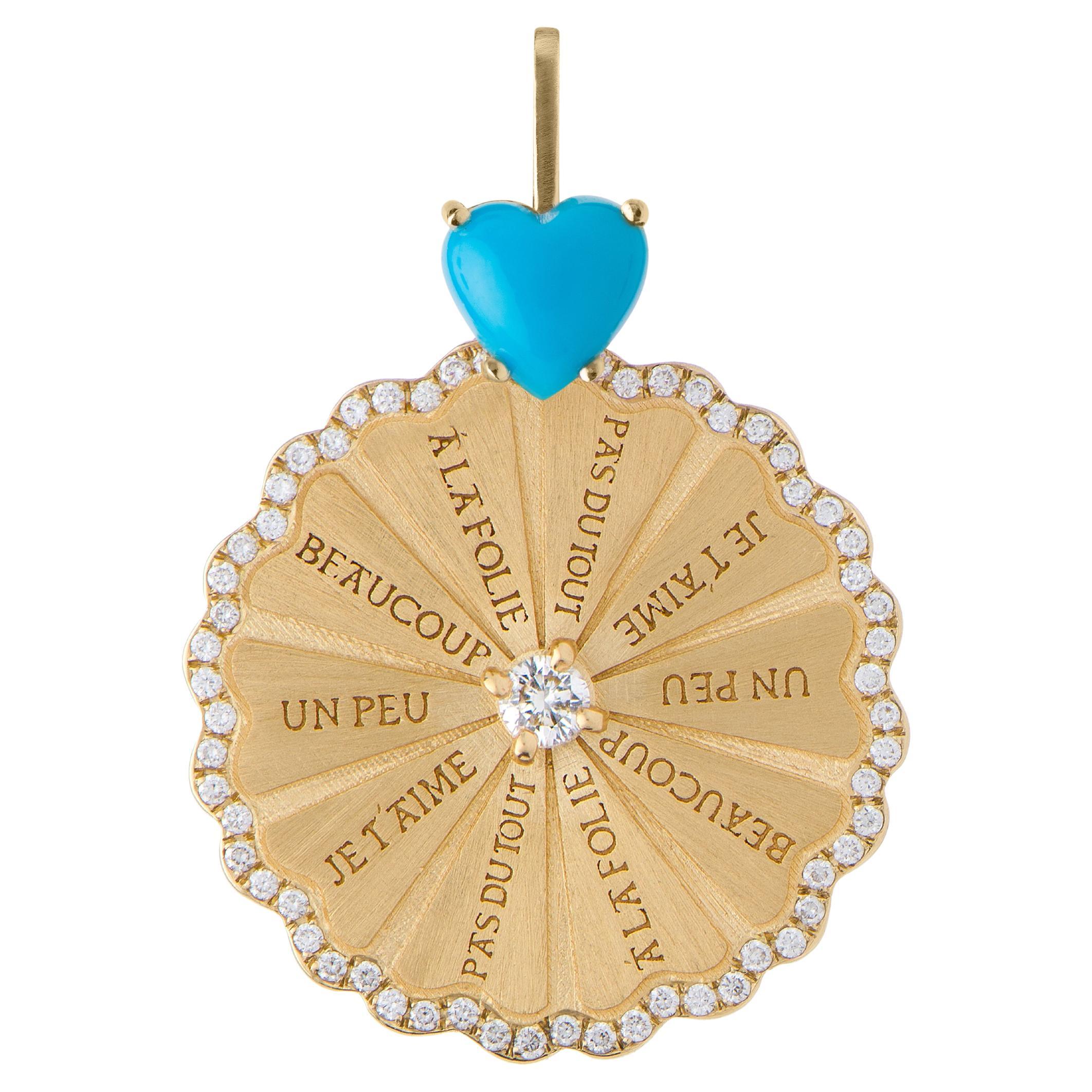 Mozafarian Spinning Marguerite Pendant with Arizona Turquoise Heart For Sale
