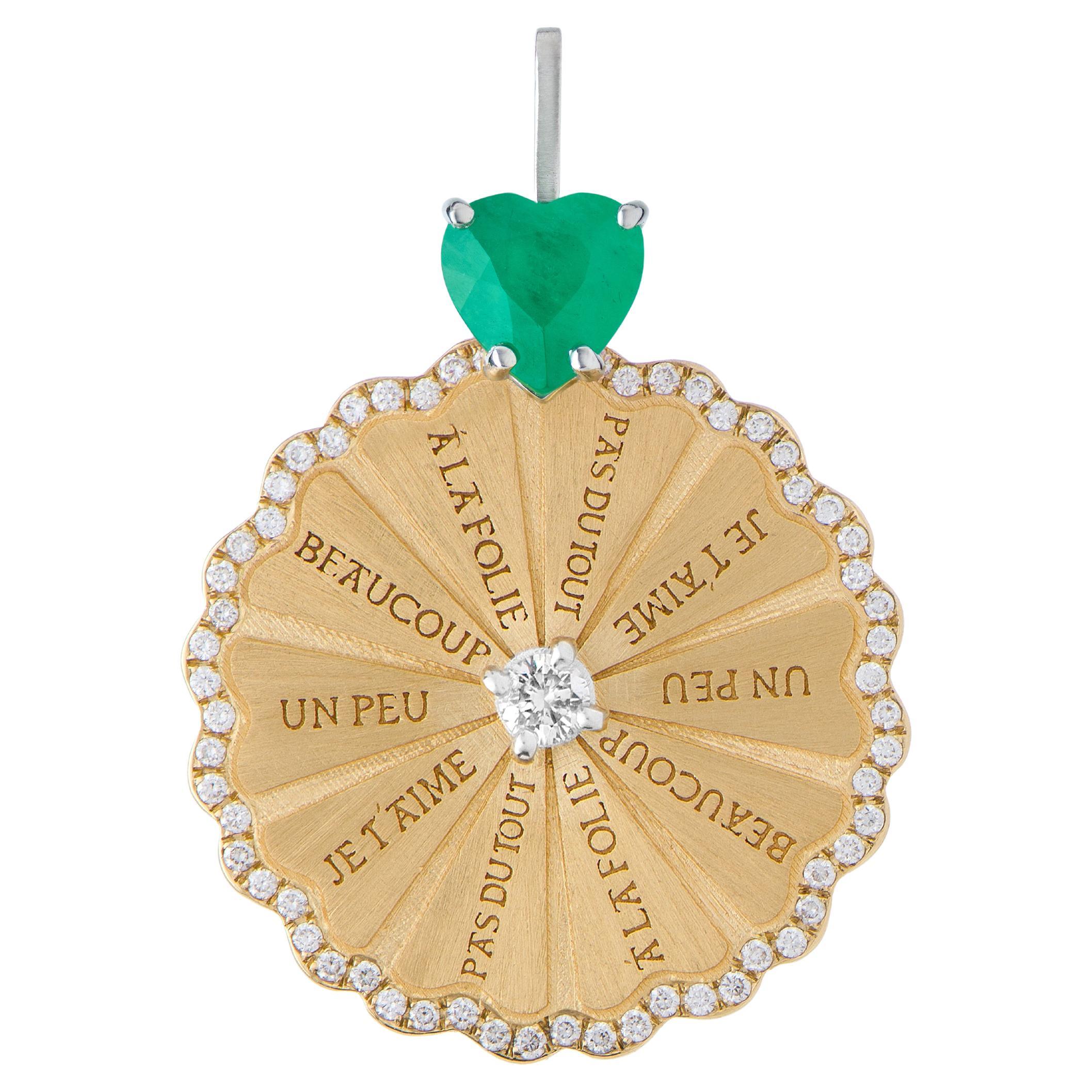 Mozafarian Spinning Marguerite Pendant with Emerald Heart