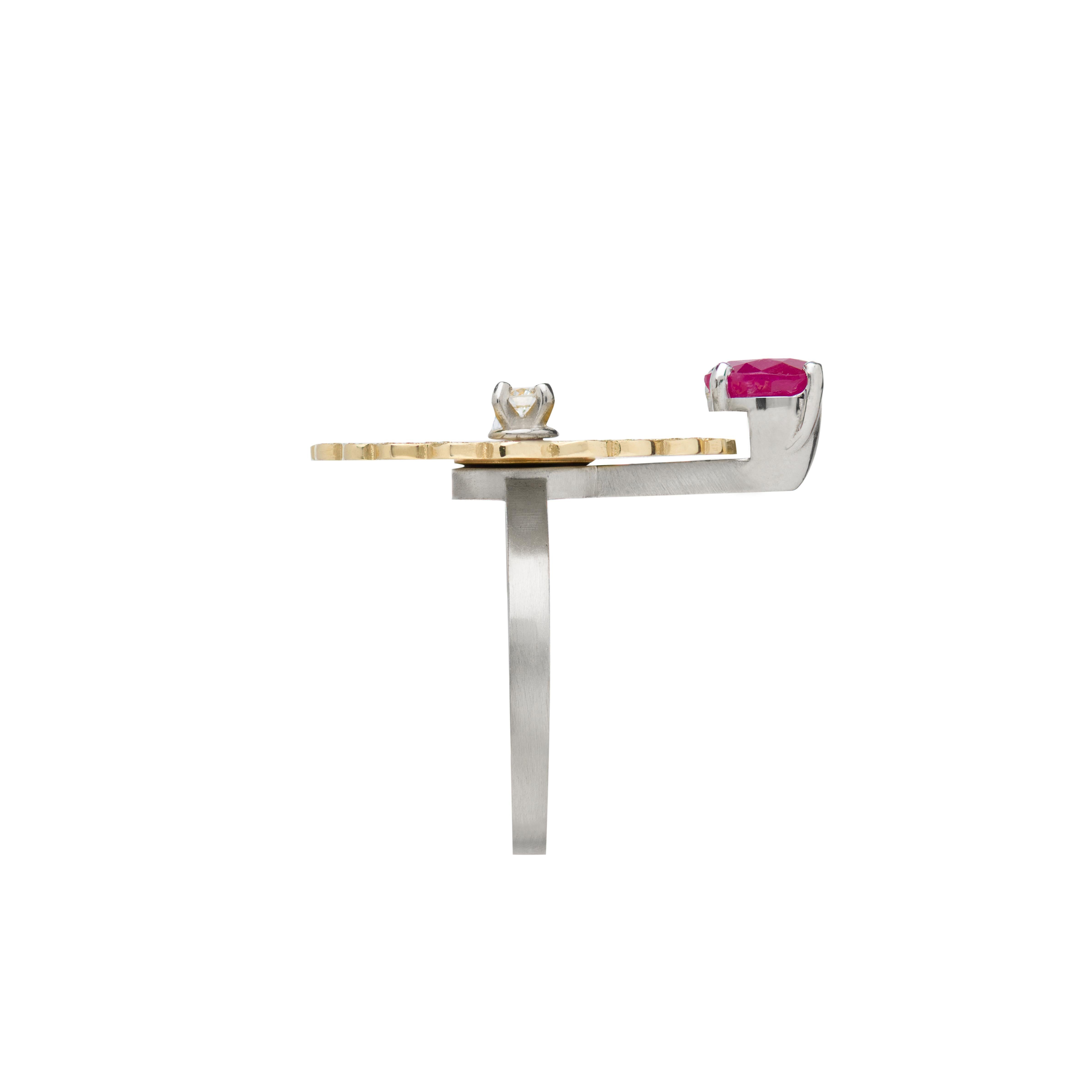 Artisan Mozafarian Spinning Marguerite Ring with Ruby Heart For Sale