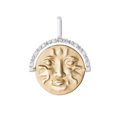 Mozafarian Diamond Yellow and White Gold Sun and Moon Coin Pendant