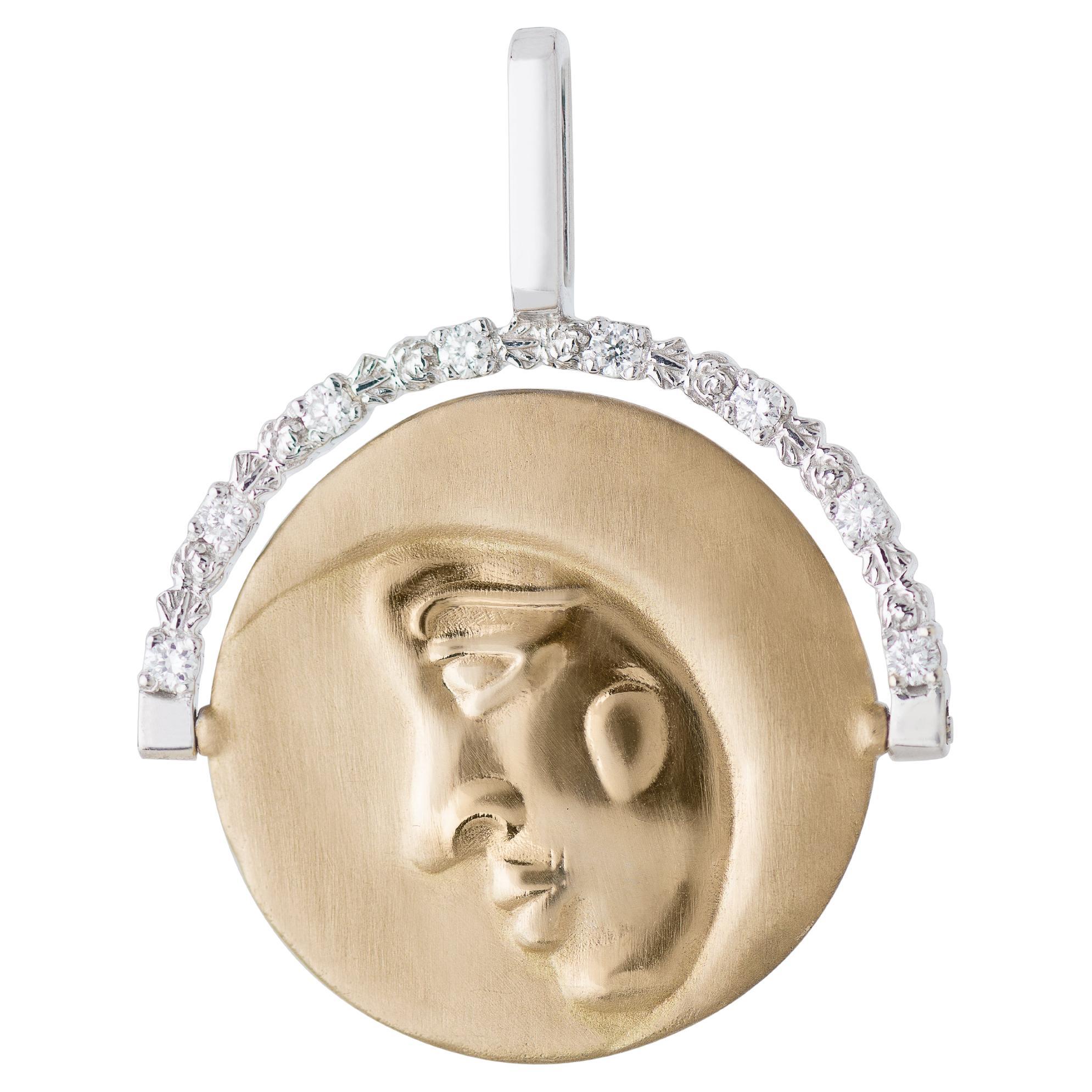 Pendentif en pièces de monnaie mozartiennes Soleil et Lune avec diamants