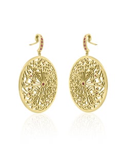 Mozafarian Ruby Yellow Gold Talisman Earrings